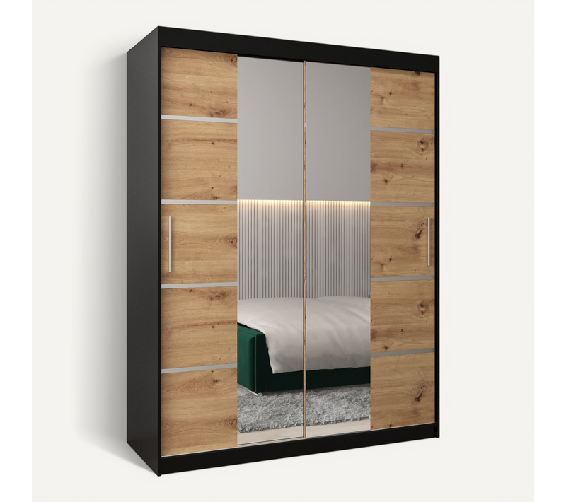 Armoire Verona 4 à Portes Coulissantes 200/150/62 2 Portes (noir/artisan)