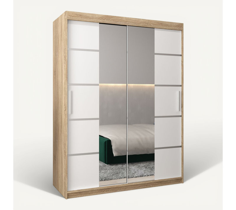 Armoire Verona 4 à Portes Coulissantes 200/150/62 2 Portes (sonoma/blanc)