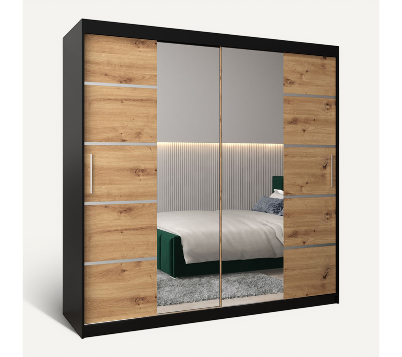 Armoire Verona 4 à Portes Coulissantes 200/200/62 2 Portes (noir/artisan)