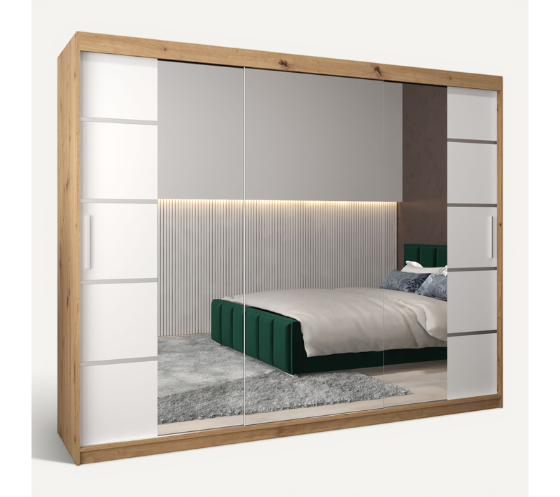 Armoire Verona 4 à Portes Coulissantes 200/250/62 3 Portes (artisan/blanc)