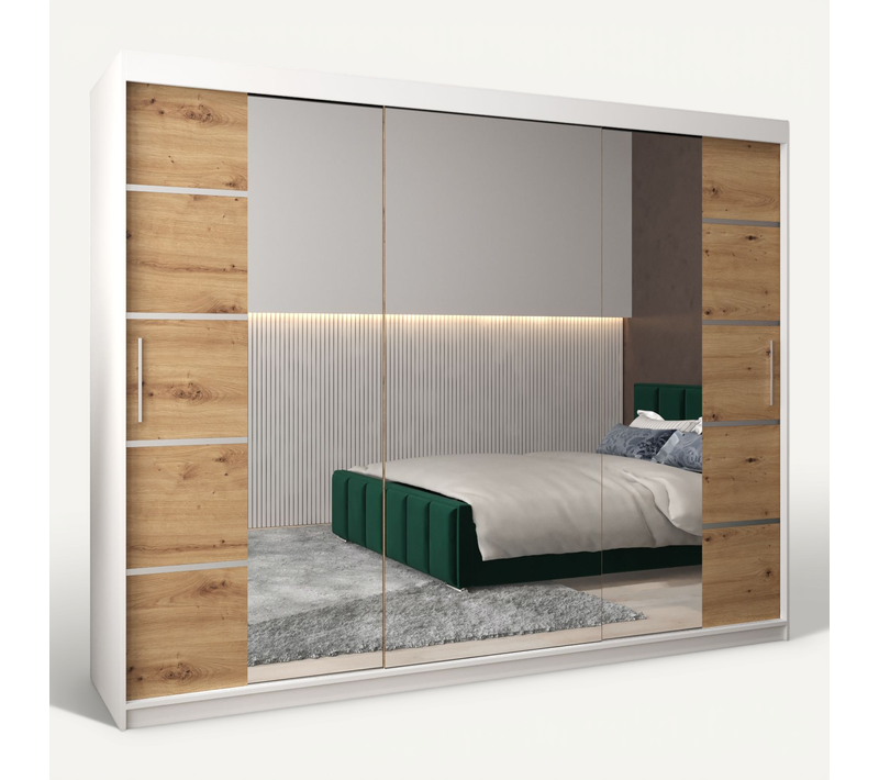 Armoire Verona 4 à Portes Coulissantes 200/250/62 3 Portes (blanc/artisan)