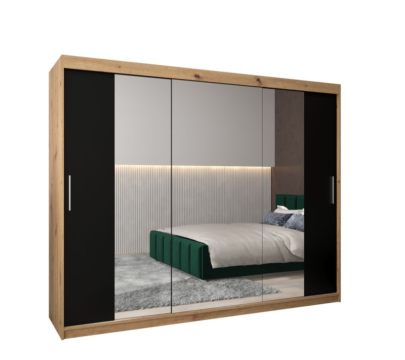 Armoire Tokyo 2 à Portes Coulissantes 200/250/62 3 Portes (artisan/noir)