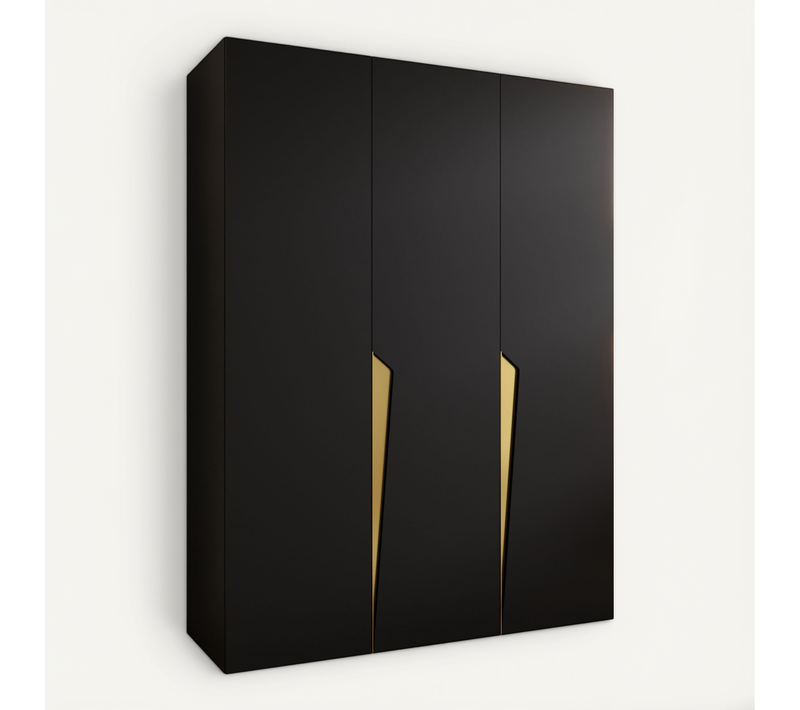 Armoire à Portes Battantes Piano 1 150 / 202 / 52 (noir + Poignées: Doré)