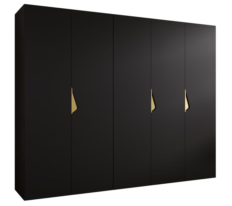 Armoire à Portes Battantes Sandi 1 250 / 202 / 52 (noir + Poignées: Doré)