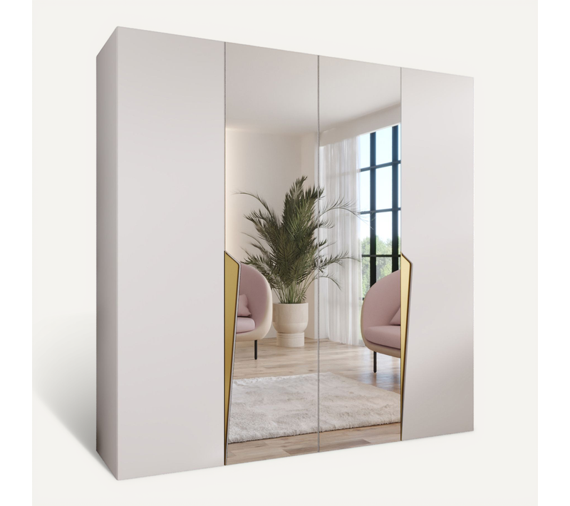 Armoire à Portes Battantes Piano 2 200 / 202 / 52 (blanc + Poignées: Doré)