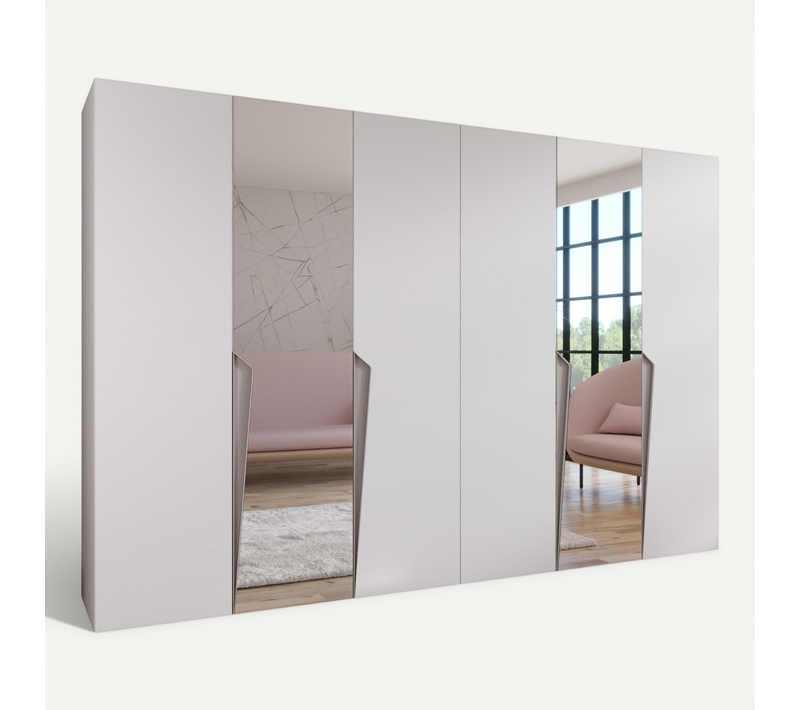 Armoire à Portes Battantes Piano 2 300 (150x2) / 202 / 52 (blanc + Poignées: Cachemire)