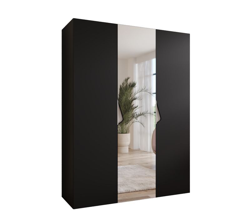 Armoire à Portes Battantes Sandi 2 150 / 202 / 52 (noir + Poignées: Cachemire)