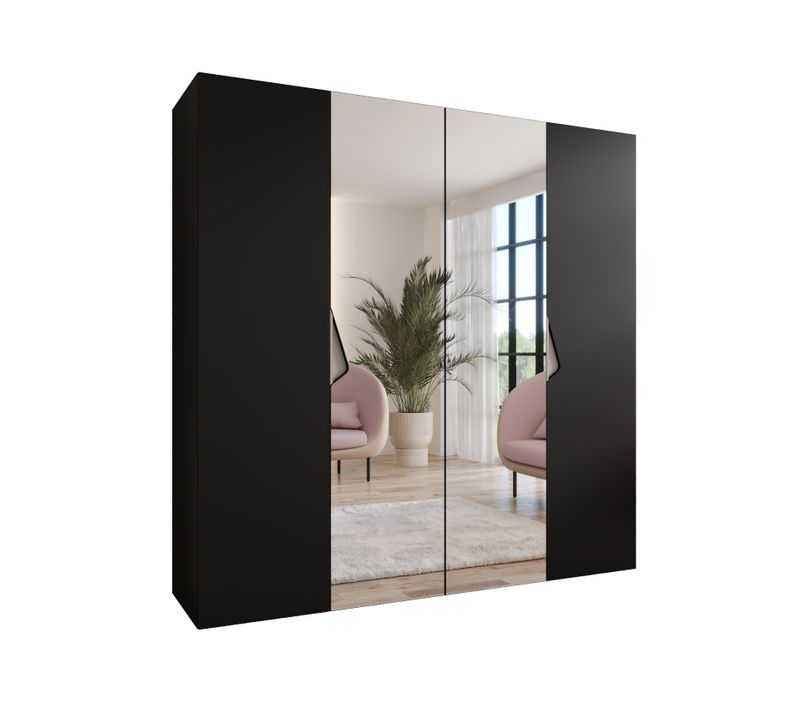 Armoire à Portes Battantes Sandi 2 200 / 202 / 52 (noir + Poignées: Cachemire)