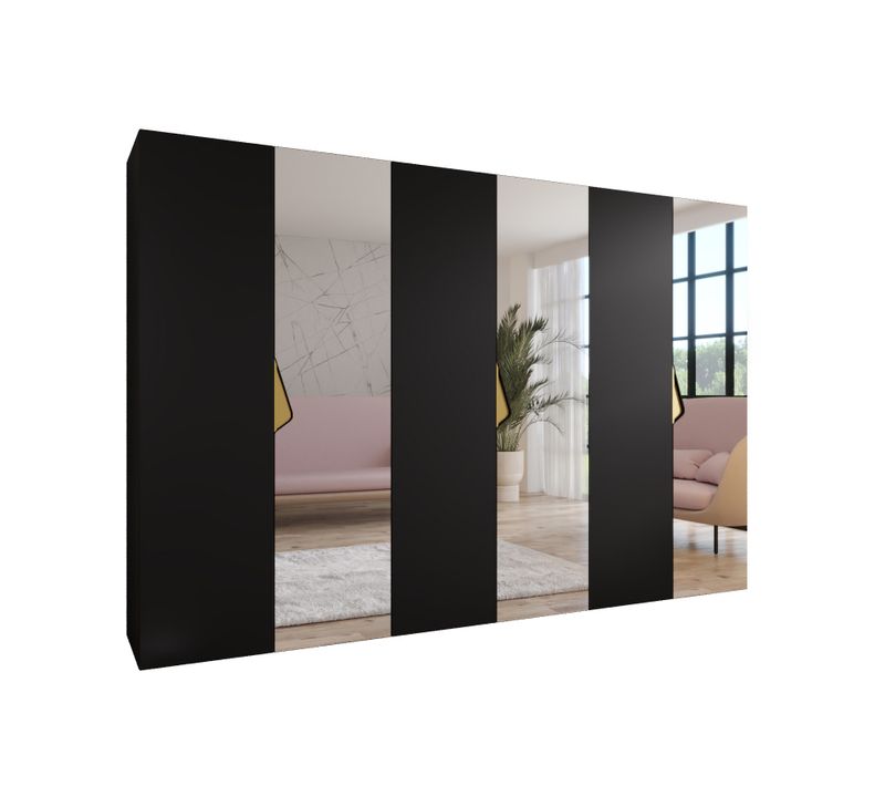 Armoire à Portes Battantes Sandi 2 300 (100x3) / 202 / 52 (noir + Poignées: Or)