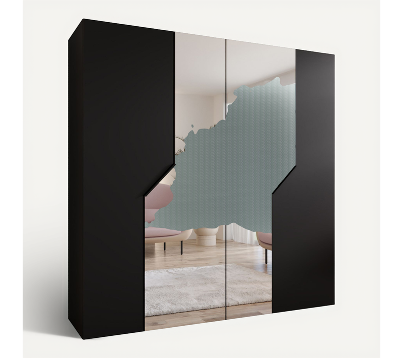 Armoire à Portes Battantes Andrew 2 200 / 202 / 52 (noir + Poignées: Noir)