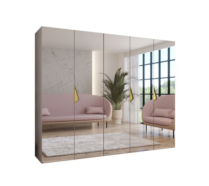 Armoire à Portes Battantes Sandi 3 250 / 202 / 52 (cachemire + Poignées: Or)