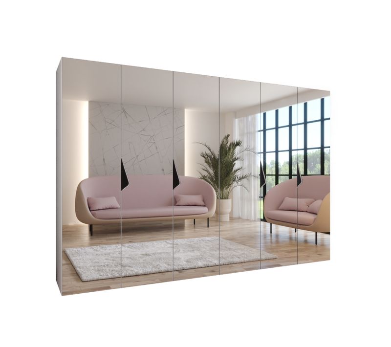 Armoire à Portes Battantes Sandi 3 300 (150x2) / 202 / 52 (blanc + Poignées: Noir)