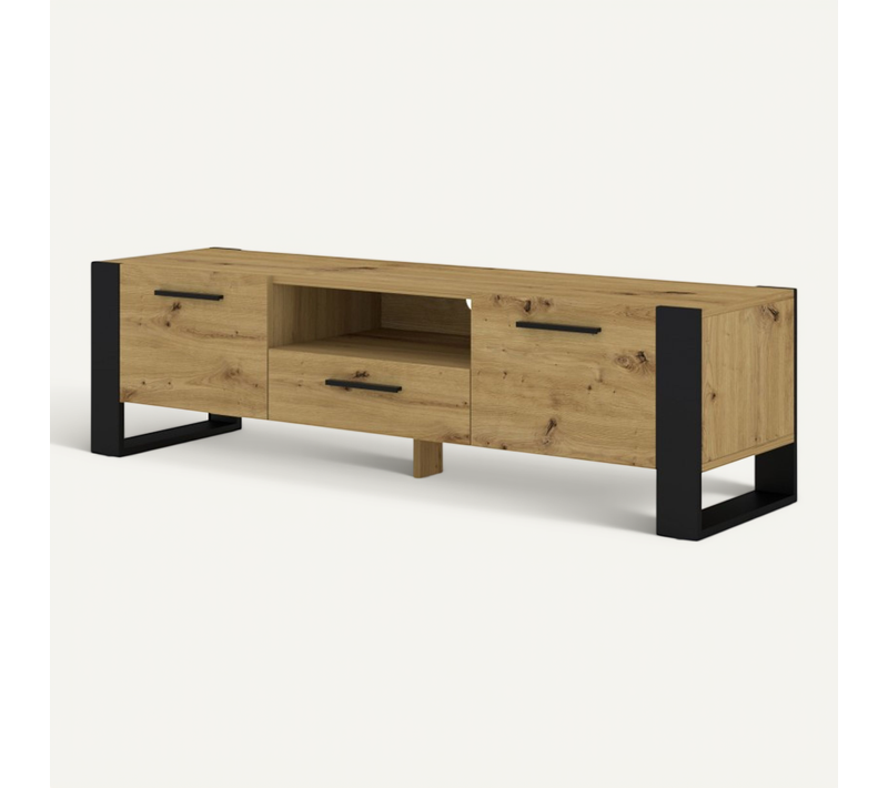 Meuble TV Bas 160 Cm Couleur Chêne Artisan Nuka Commode TV Hi-fi Table