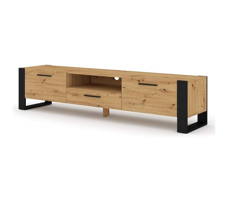 Buffet Meuble TV Nuka 200 Cm Meuble Hi-fi Chêne Artisan Jambes Noires Et Poignées
