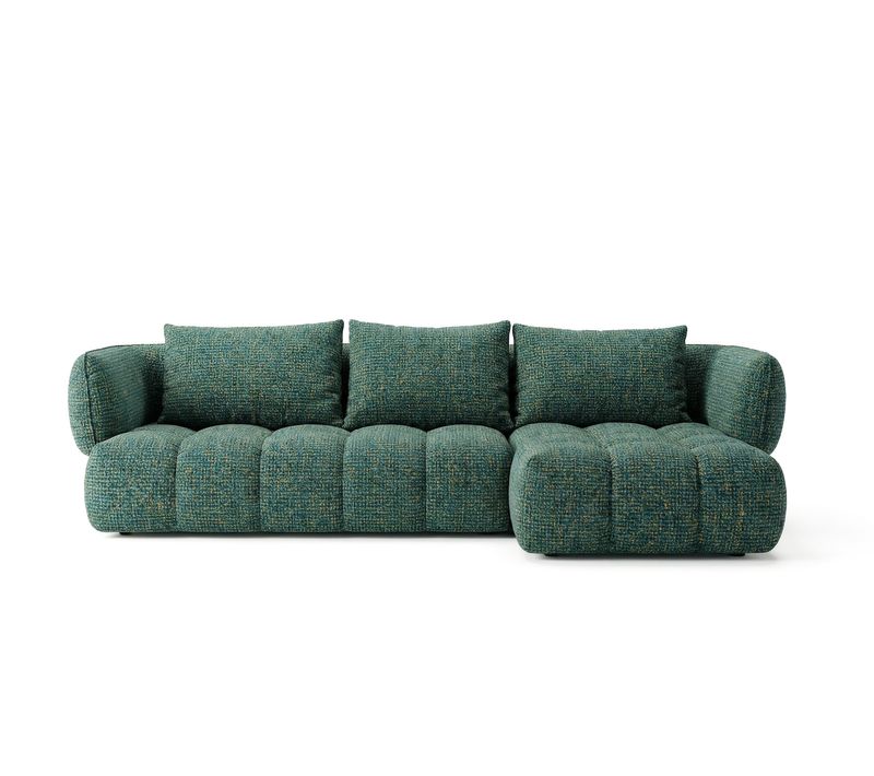 Canapé D'angle Droit Tissu Bouclé Vert Savio