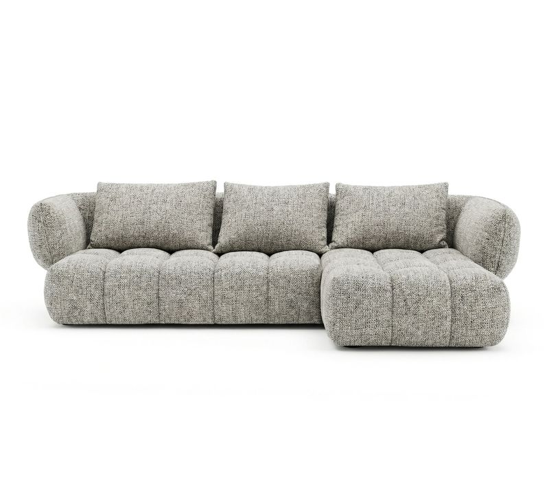 Canapé D'angle Droit Tissu Bouclé Gris Clair Savio