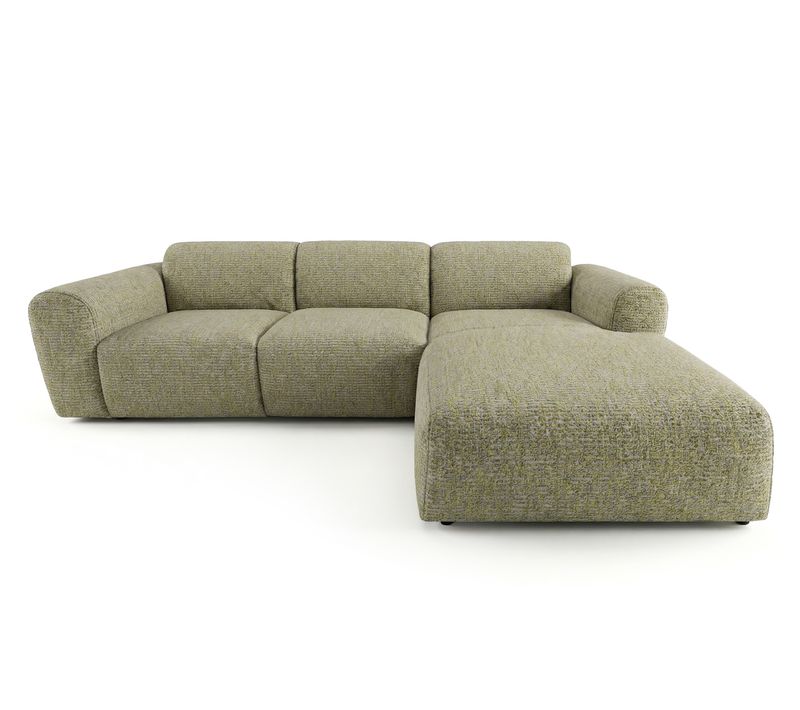 Canapé D'angle Droit Tissu Bouclé Kaki Gin
