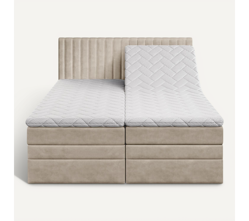Ensemble 200x200 Cm Adèle Matelas+sommier Relaxation Électrique En Velours Beige
