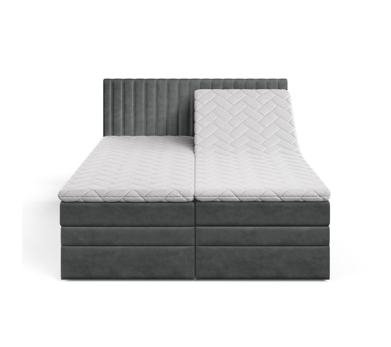 Lit Adulte 160x200 Cm Adèle Ensemble Matelas+sommier Relaxation Électrique En Velour Gris Foncé