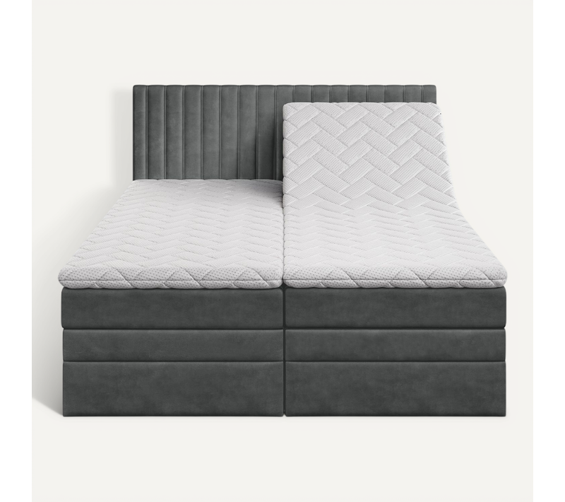 Lit Adulte 200x200 Cm Adèle Ensemble Matelas+sommier Relaxation Électrique En Velour Gris Foncé