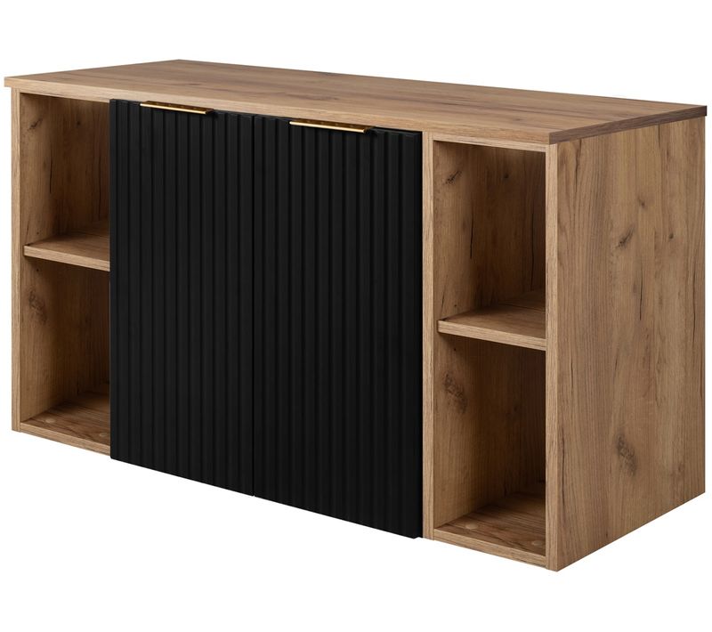 Meuble Sous Vasque à 2 Portes Flow Noir 100 Cm Avec 2 X L'étagères - Extensions Et Plan Chêne