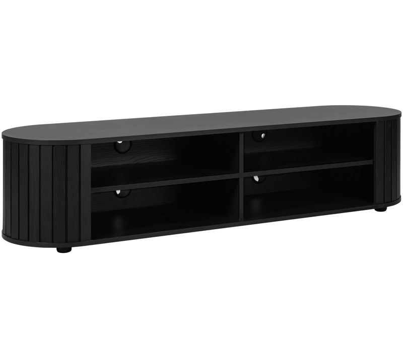 Meuble TV Yoko Noir L-156 Cm Avec 4 Niches Ouvertes Et Côtés Arrondis