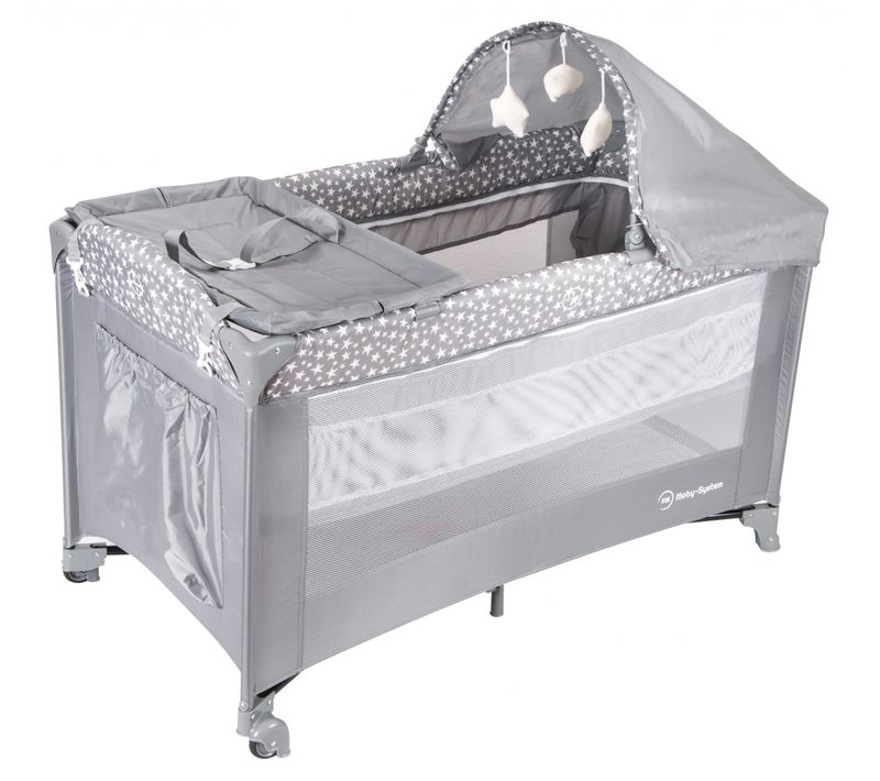 Lit Parapluie De Voyage Pour Bébé 2 Niveaux De Matelas (haut 0-6 Mois, Bas 6-36 Mois) - Pliable Gris