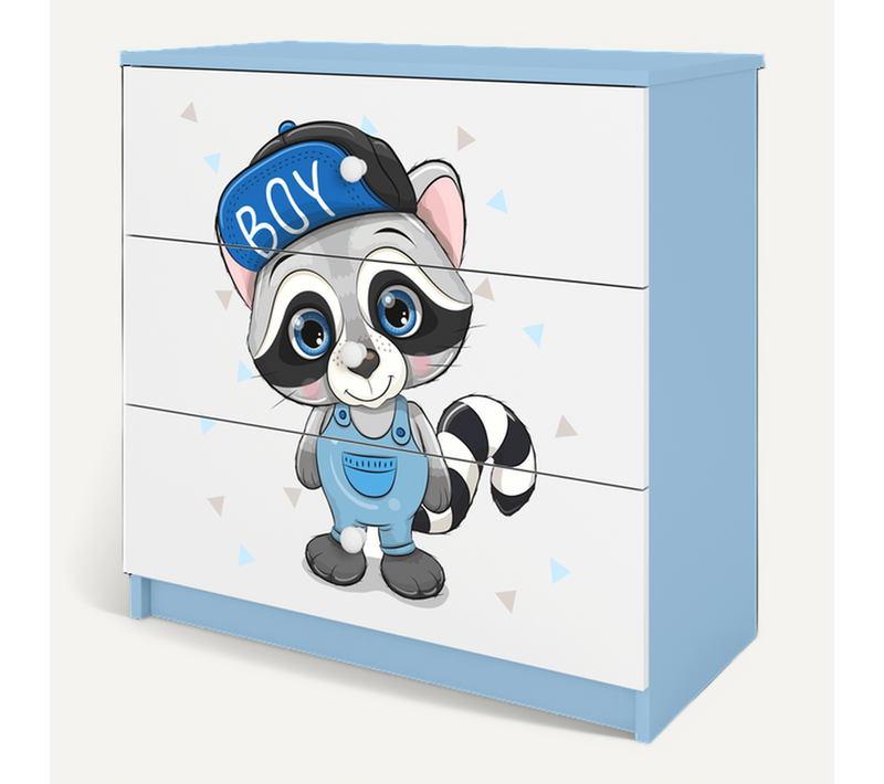 Commode Pour Enfants Avec Tiroirs Raton Laveur En Couleur Bleu Babydreams