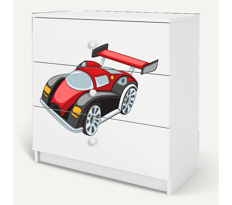 Commode D'enfants Avec Tiroirs Voiture De Course De Couleur Blanche Babydreams
