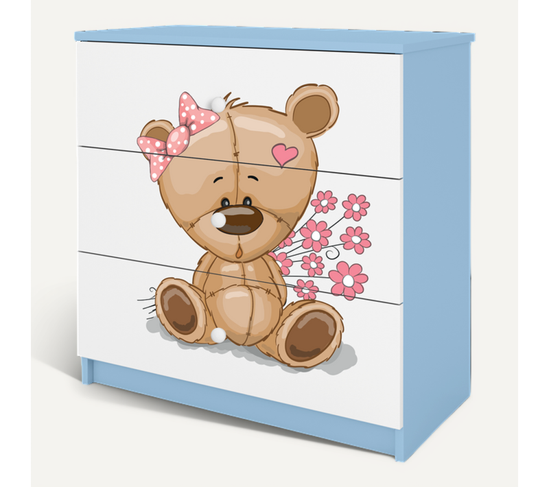 Commode Enfant Avec Tiroirs Ourson Et Fleurs Couleur Bleue Babydreams