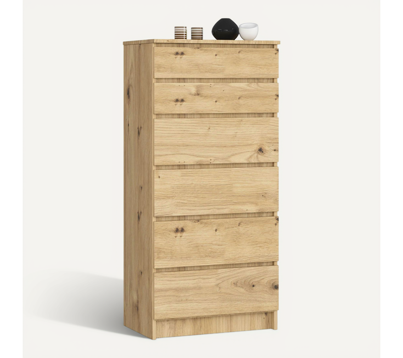 Commode K60 Chêne Artisan 60 Cm 6 Tiroirs Façade Chêne Artisan 60x40x130 Cm