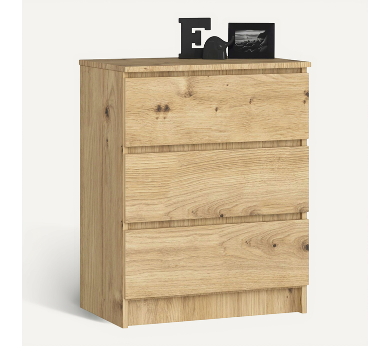 Commode K60 Chêne Artisan 60 Cm 3 Tiroirs Façade Chêne Artisan 60x40x77 Cm