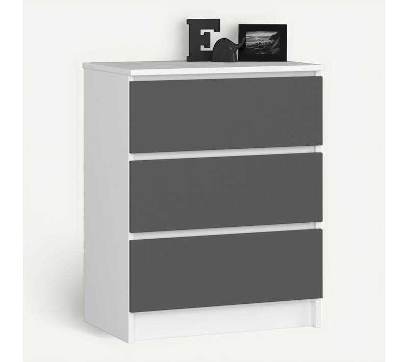 Commode K60 Blanche 60 Cm 3 Tiroirs Façade Gris Graphite 60x40x77 Cm