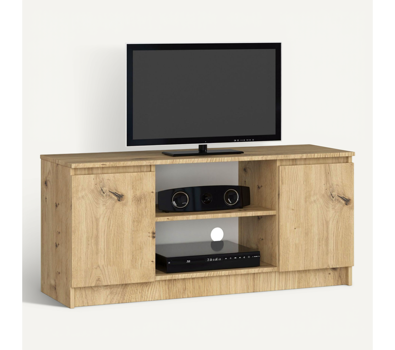 Meuble TV Pour Salon Chêne Artisan 120 Cm 2 Portes Façade Chêne Artisan 2 Étagères 120x40x55