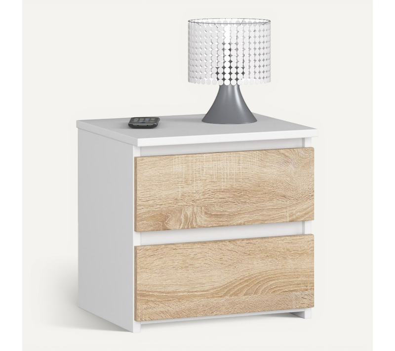 Table De Chevet Blanche 40 Cm 2 Tiroirs Façade Chêne Sonoma 40x35x40 Cm
