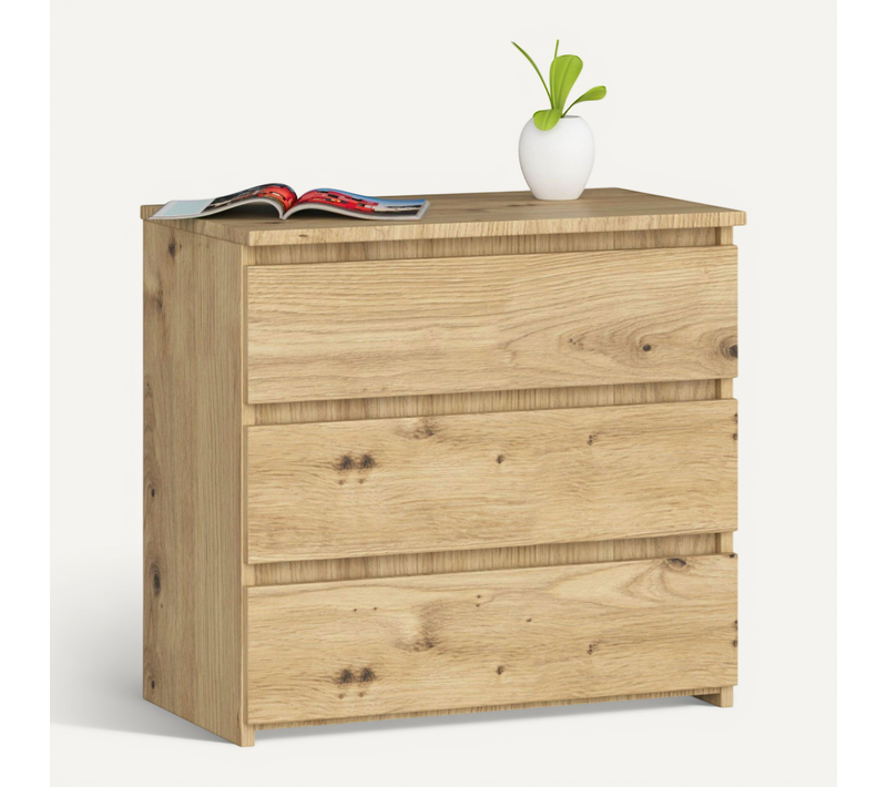 Table De Chevet Chêne Artisan 60 Cm 3 Tiroirs Façade Chêne Artisan 60x35x57 Cm