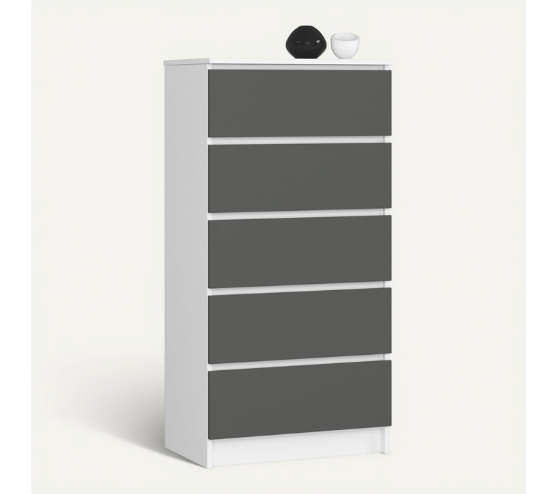 Commode K60 Blanche 60 Cm 5 Tiroirs Façade Gris Graphite 60x40x121 Cm