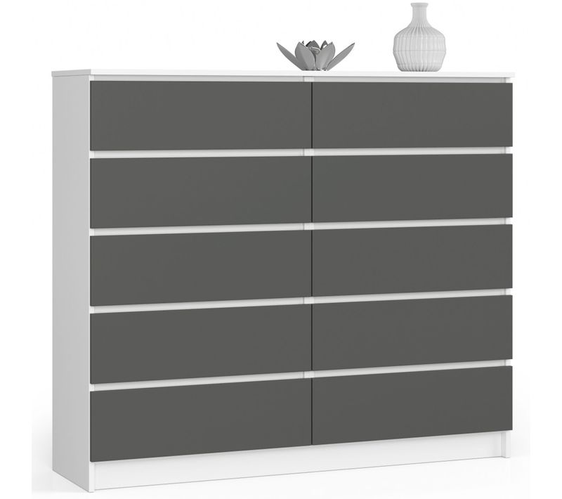 Commode K140 Blanche 138 Cm 10 Tiroirs Façade Gris Graphite 138x40x121 Cm