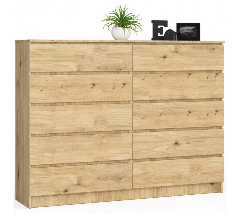 Grande Commode Pour Le Salon K160 Chêne Artisan 160 Cm 10 Tiroirs Façade Chêne Artisan