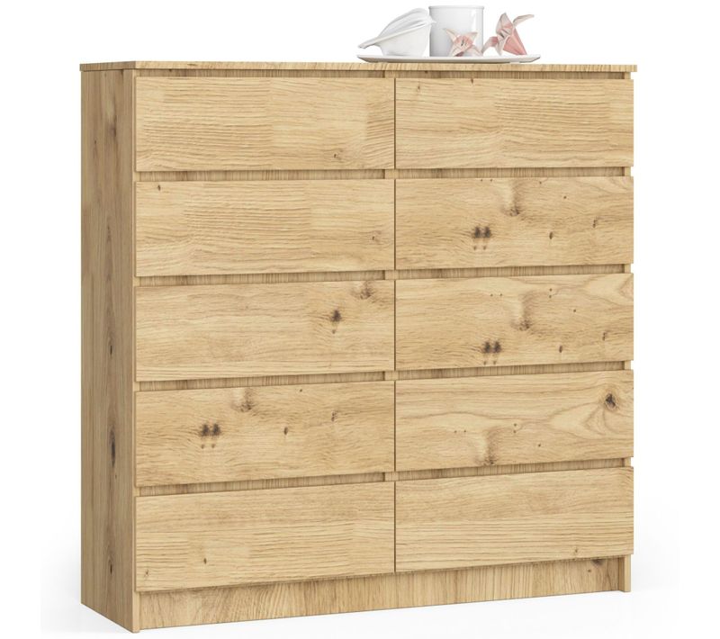 Commode Akord K120 Chêne Artisan 120 Cm 10 Tiroirs Façade Chêne Artisan 120x40x121 Cm