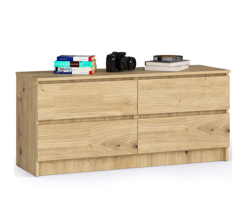 Commode K120 Chêne Artisan 120 Cm 4 Tiroirs Façade Chêne Artisan 120x40x55 Cm