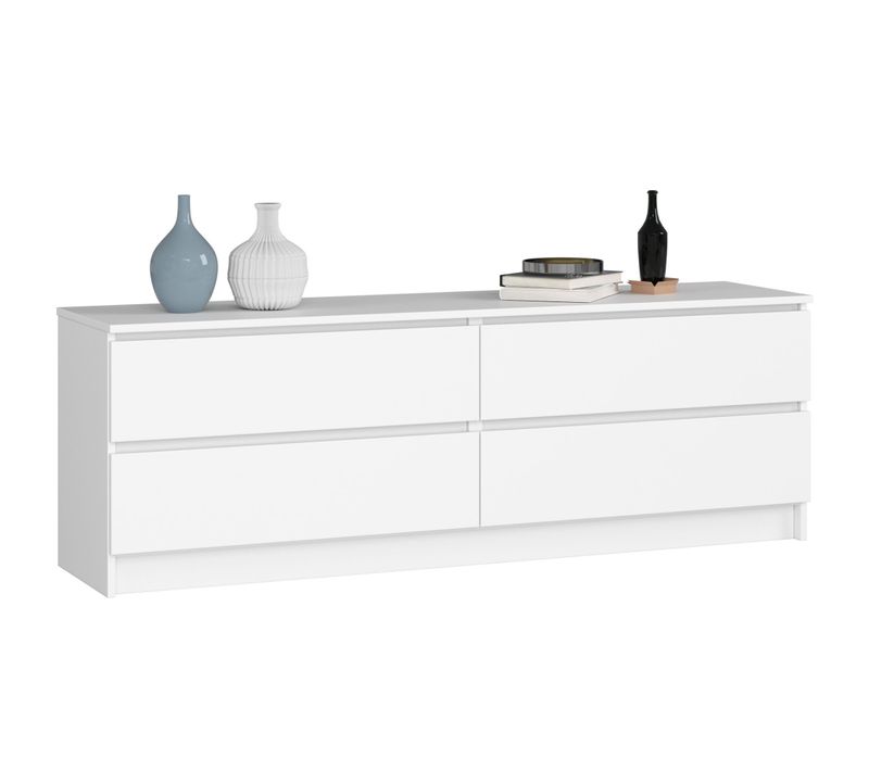 Grande Commode Pour Le Salon Akord K160 Blanche 160 Cm 4 Tiroirs Façade Blanche 160x40x55 Cm