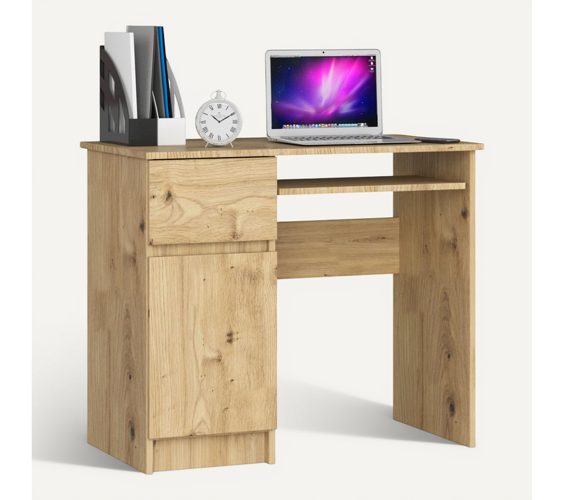 Bureau D'ordinateur Gauche Piksel Chêne Artisan 90 Cm 1 Porte 1 Tiroir Façade Chêne Artisan