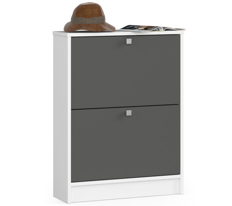 Meuble à Chaussures Blanc 60 Cm 2 Portes Façade Gris Graphite 2 Étagères 60x20x80 Cm