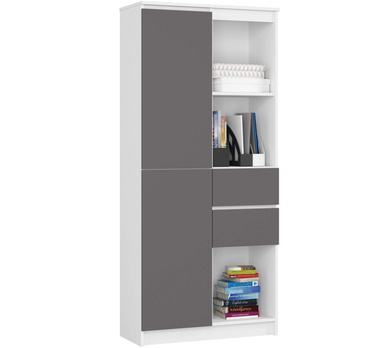 Bibliothèque De Bureau, Armoire R60 Blanche 60 Cm 2 Portes 1 Tiroir Façade Gris Graphite