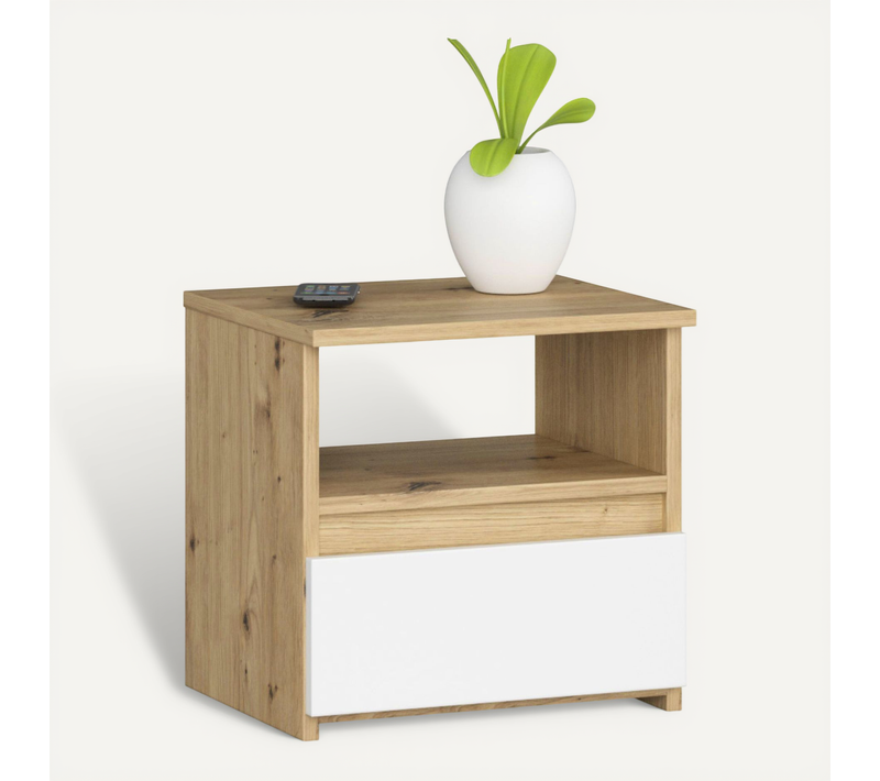 Table De Chevet Chêne Artisan 40 Cm 1 Tiroir Couleur Blanc 40x35x40 Cm