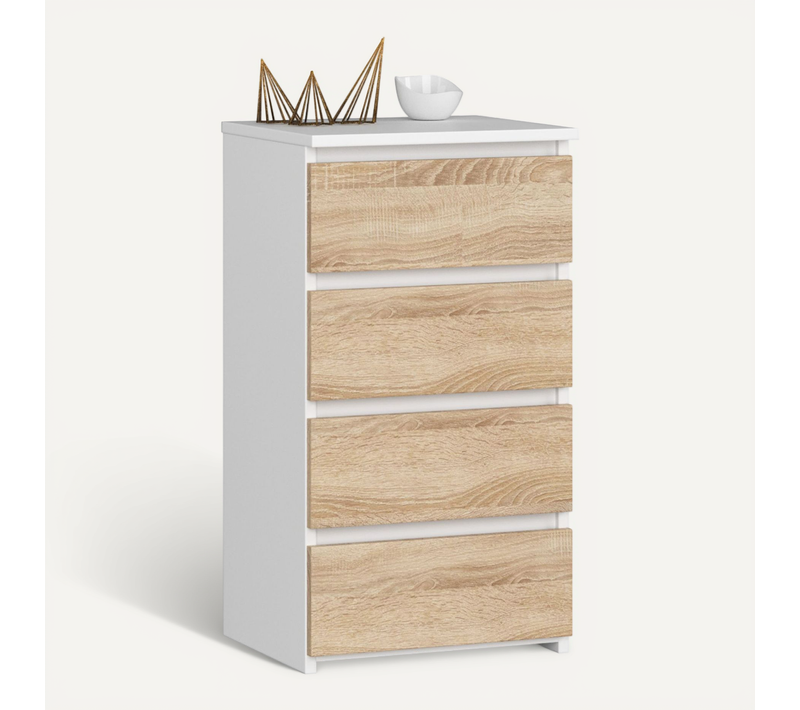 Commode Cl4 Blanche 40 Cm 4 Tiroirs Façade Chêne Sonoma 40x35x74 Cm