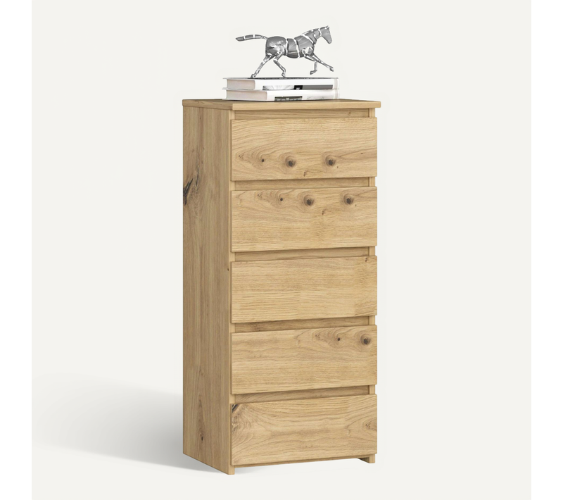 Commode Cl5 Chêne Artisan 40 Cm 5 Tiroirs Façade Chêne Artisan 40x35x92 Cm
