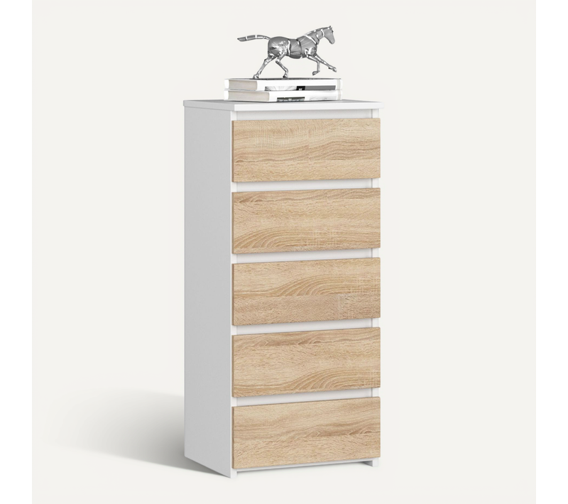 Commode Cl5 Blanche 40 Cm 5 Tiroirs Façade Chêne Sonoma 40x35x92 Cm