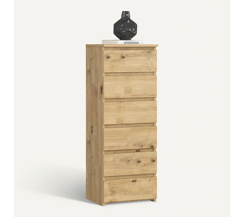 Commode Cl6 Chêne Artisan 40 Cm 6 Tiroirs Façade Chêne Artisan 40x35x109 Cm